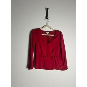 J.Crew Factory Red Button Down Satin Back Peplum Blouse Size 2